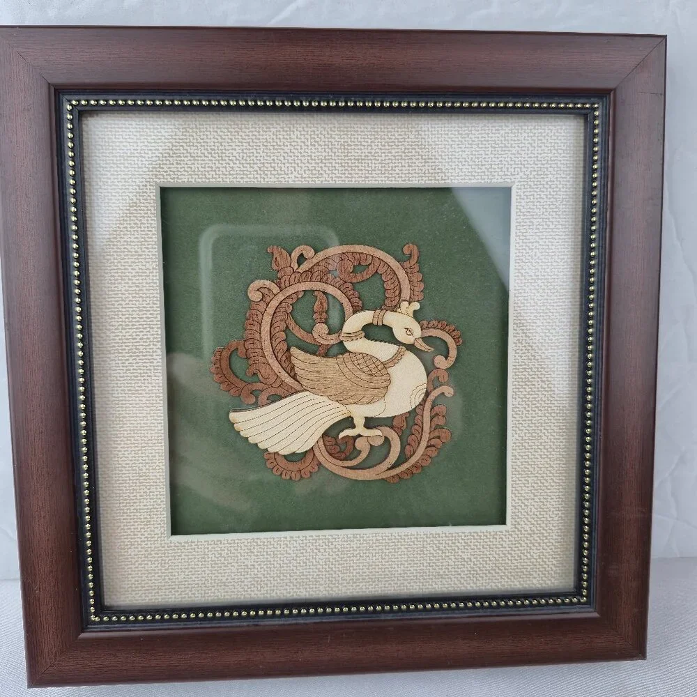 Mini Wooden Swan Laser Cut Framed Picture 8 x 8
